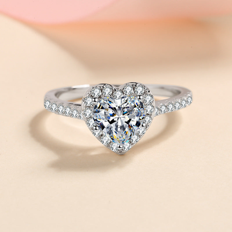 Venus Pavé Halo Heart-Shaped 1 Carat Moissanite Engagement Ring — Moisza