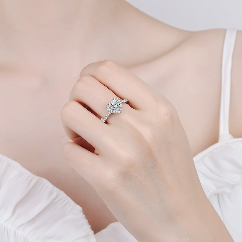 Venus Pavé Halo Heart-Shaped 1 Carat Moissanite Engagement Ring — Moisza