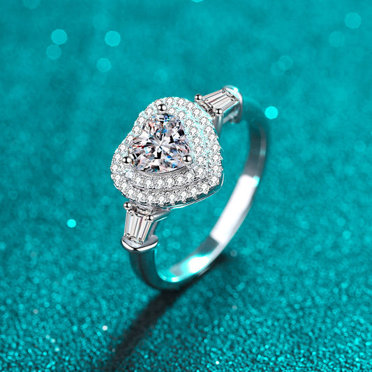 Venus Trilogy Halo Baguette Heart-Shaped 1 Carat Moissanite Engagement Ring — Moisza