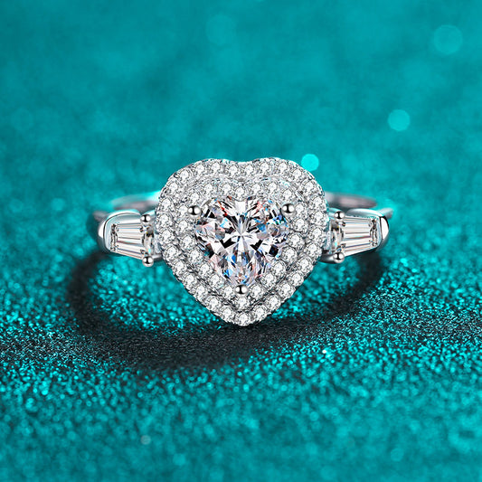 Venus Trilogy Halo Baguette Heart-Shaped 1 Carat Moissanite Engagement Ring — Moisza