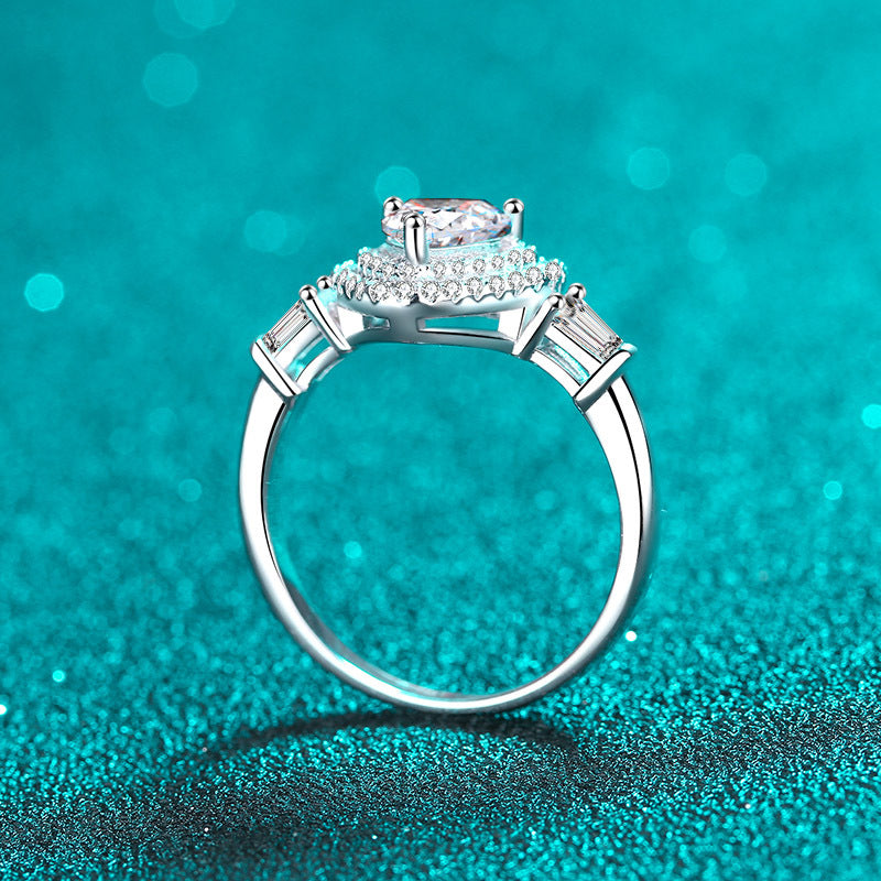 Venus Trilogy Halo Baguette Heart-Shaped 1 Carat Moissanite Engagement Ring — Moisza