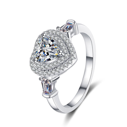 Venus Trilogy Halo Baguette Heart-Shaped 1 Carat Moissanite Engagement Ring — Moisza
