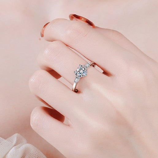 Heart shaped tapered baguette ring, heart shape ring, Lady Gaga engagement ring, promise ring, wedding, gift for her, girl, girlfriend, for women, mother, mom, mum, for wife, for lover heart-shaped 1.2ct S925 Moissanite Diamond ring, Valentine’s Day, Mother’s Day, Birthday, anniversary, graduation day