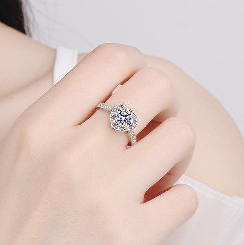 Heart Shape Pave Solitaire engagement ring, promise ring, wedding, gift for her, girl, girlfriend, for women, lover, mother, mom, mum, for wife, 1ct S925 Moissanite Diamond ring on pave band, Valentine’s Day, Mother’s Day, Birthday, anniversary, Graduation Day, GRA certificate, gift box